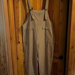 Tan Overalls with Button Straps